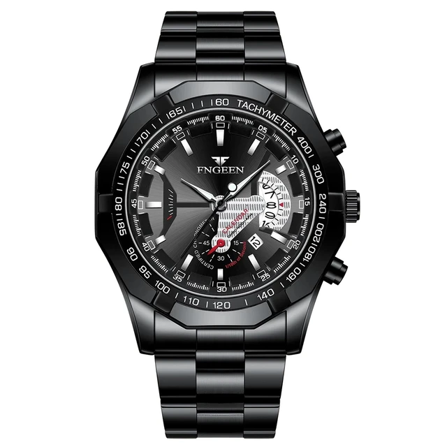 FNGEEN Luxury Men's Watches Stainless Steel Band Fashion Waterproof Quartz Watch For Man Calendar Male Clock Reloj Hombre S001 4