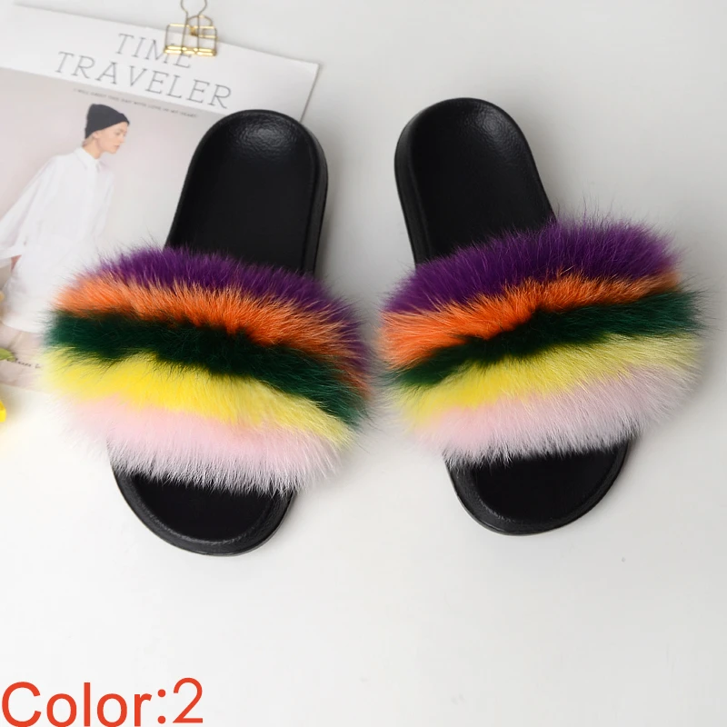 Натуральным Женские Мехом Летняя Обувь Женская Тапочки Для Дома Пушистые