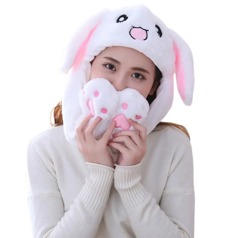 rabbit white Шапки для прыжков с ушками животных для девочек; Детские и женские теплые плюшевые зимние шапки с кроликом; забавные детские шапки с милым кроликом и пушистой подушкой безопасности - Цвет: rabbit white