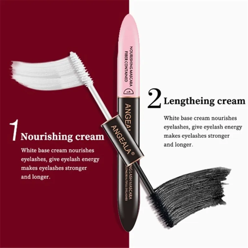 2 In 1 Mascara Waterproof 4D Silk Thick Fiber Volume Double-Headed Length Curly Quick Dry Portable Lash Makeup |