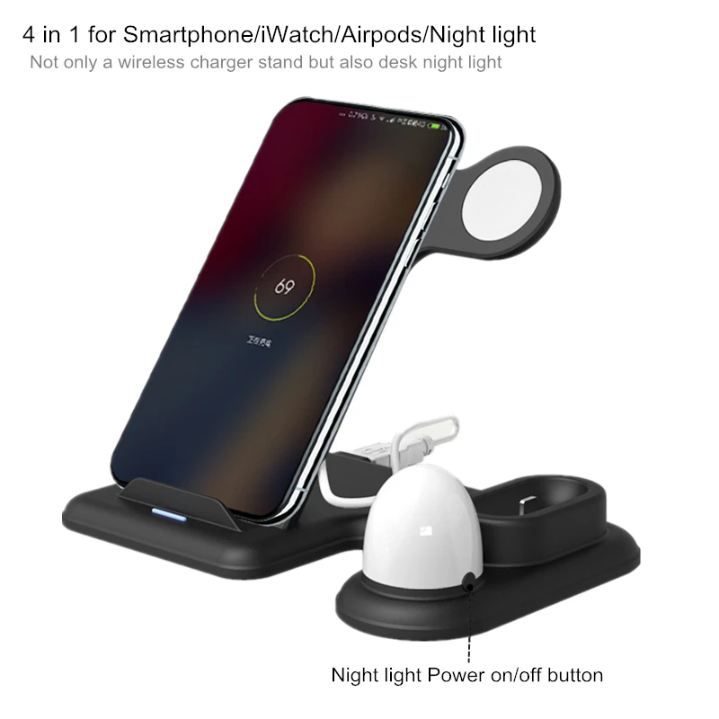 4 in 1 Fast Wireless Charger Stand For iPhone 11 Pro Max XR XS Dock Station for Apple Watch 5 3 2 Airpods | Мобильные телефоны и