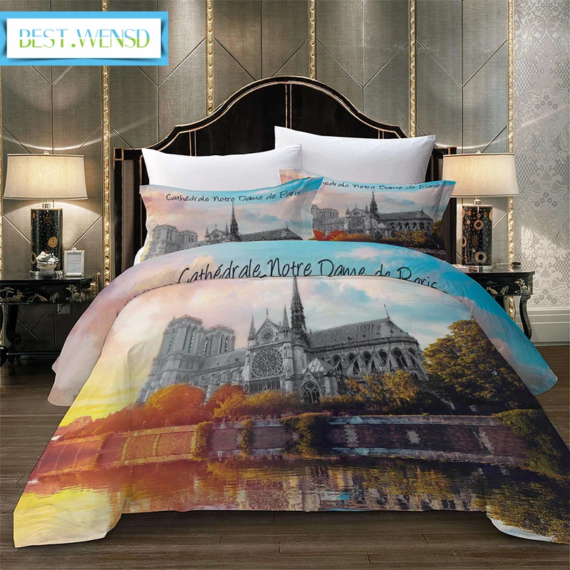 Постельное белье с известными зданиями: king size набор beding Желтый 3d пододеяльники