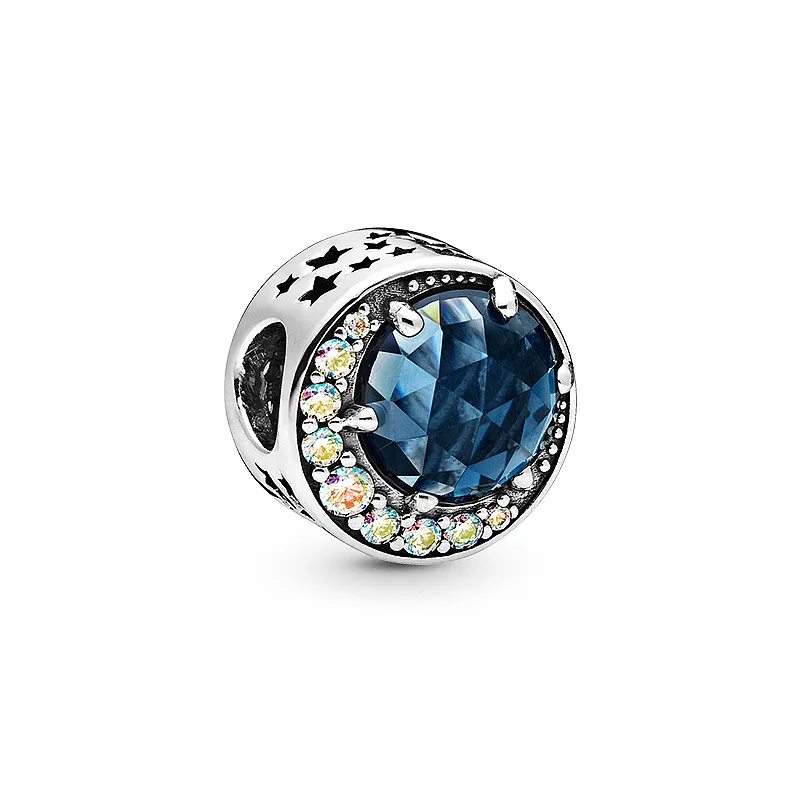 

Real 925 Sterling Silver Original Blue Crystal Snowflake Star Heart Pave Charm Beads Women DIY Bracelet Bangles Jewelry Gift