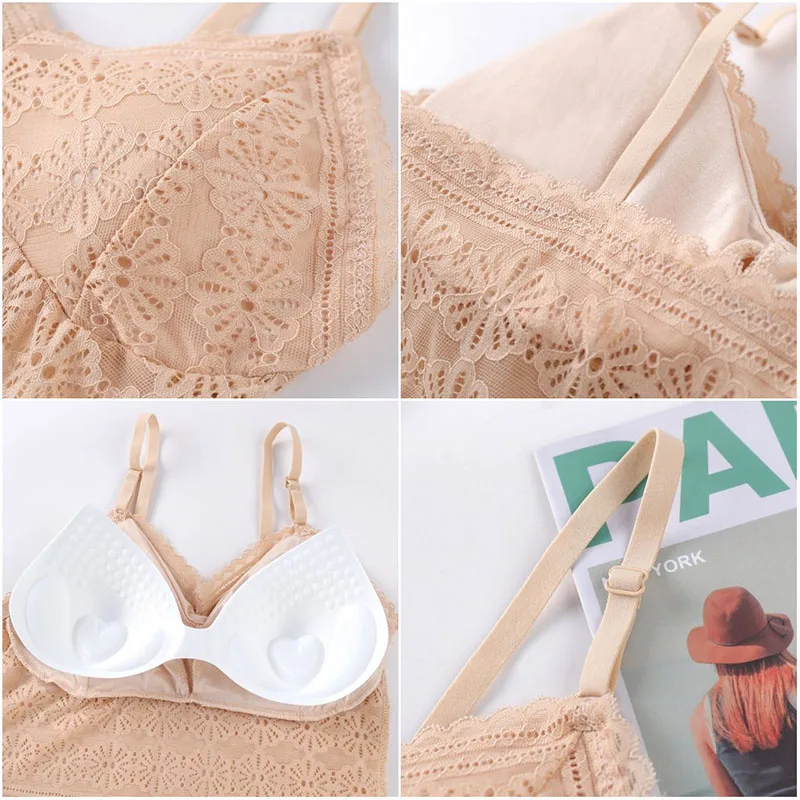 

2020 Fashion Wireless Bra Padded Bralette Deep V Lace Camisole Embroidery Floral Bra For Women