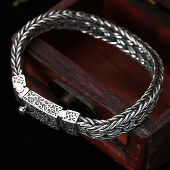 Trendy Sterling Silver Fashion Flower Buckle Men's Bracelet 2