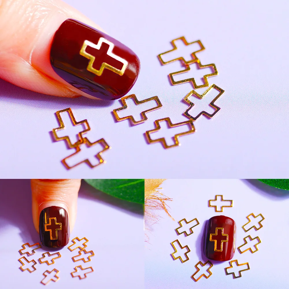

500Pcs Hollow Cross Nail Art Gold Charms Accessories Metal Rivet Gems Nail Art Jewels Decal For 3D Nail Art Nails Accessories