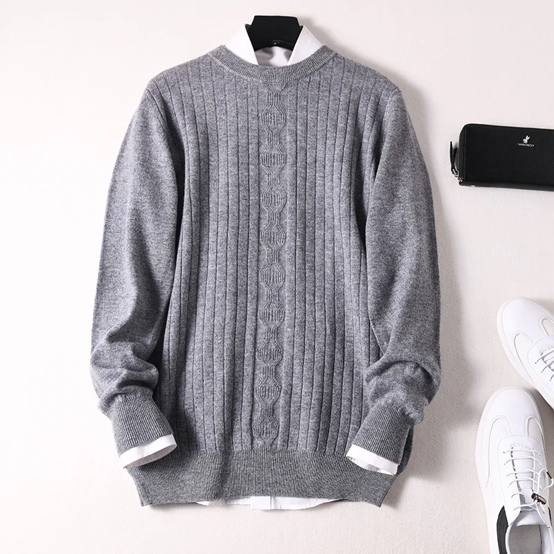 Sparsil Men Winter 100% Cashmere Sweater O-Neck Full Sleeve Twist Knitted Pullovers Autumn Warm Wool Boys Thicken Jumpers | Мужская