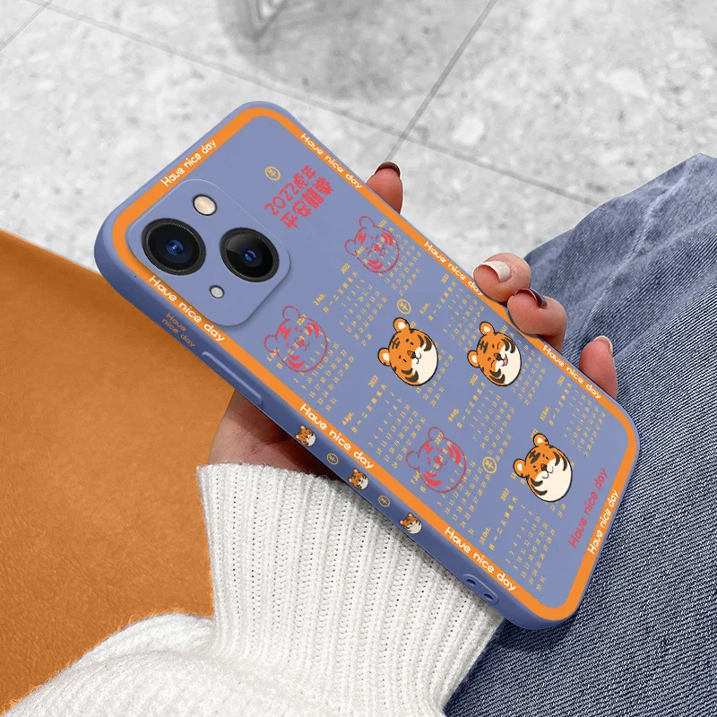 

Tiger Calendar Square Soft Case For iPhone 13 12 Pro Max Mini 11 Pro Max X XR XS MAX SE2020 8 7 Plus 6 6S Plus Phone Cover Case