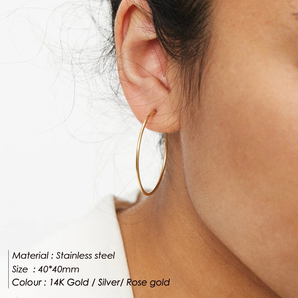 

Laramoi 40mm Simple Drop Earrings Minimalist Stainless Steel Hoop Earrings Birthday Gift for Girlfriend Party Fashion Jewelry