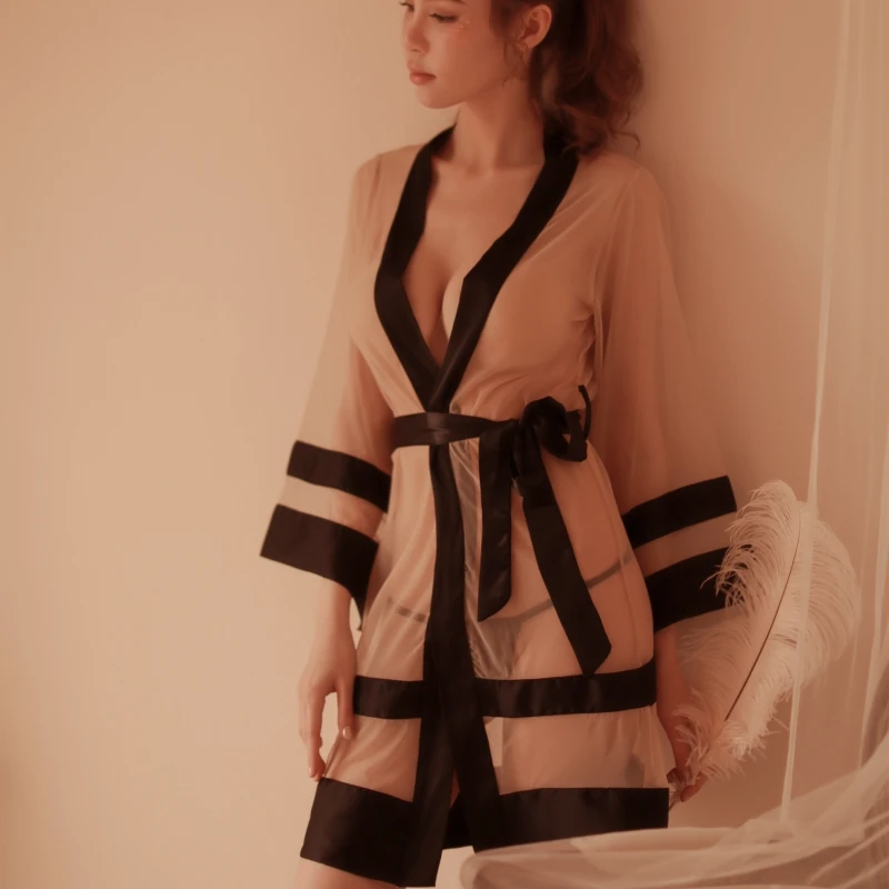 Сексуальный сетчатый кардиган банный халат с кружевными рукавами перспективное