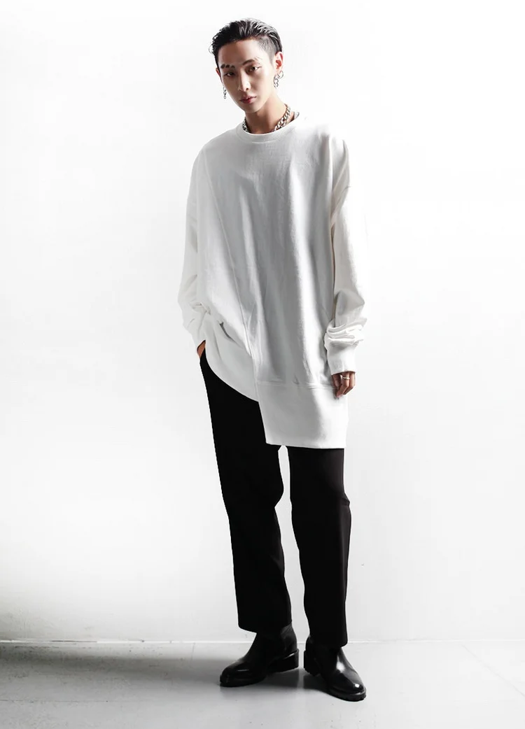 

Men's casual simple oblique stitching irregular hem long sleeve