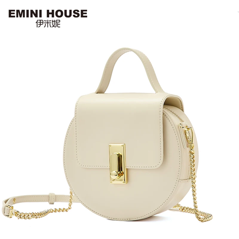 EMINI HOUSE, лоскут, спилок, кожа, верх-ручка, сумки, ремешок на цепочке, женская сумка на плечо, круглая форма, сплошной цвет, сумки через плечо для женщин