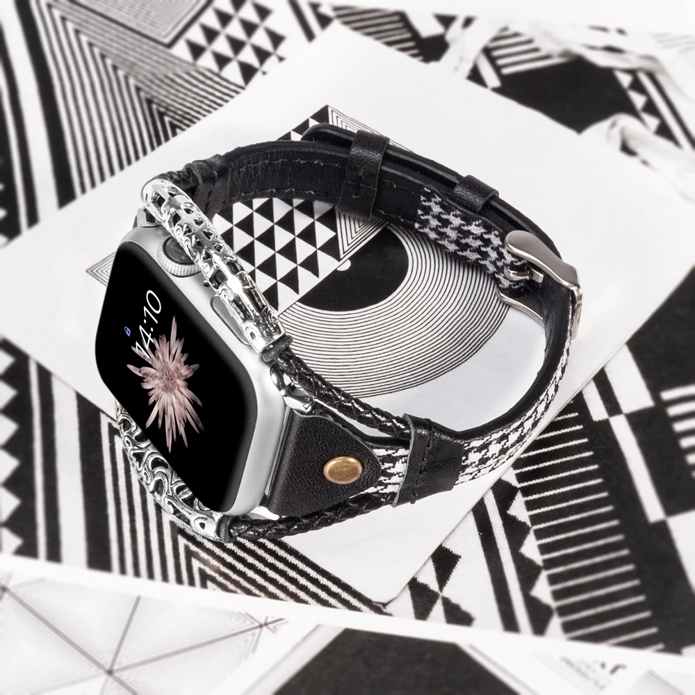 Винтажный кожаный ремешок для Apple Watch Band женский твист полоса ремешок заклепки с металлической веревкой браслет нарядный стильный iwatch серия