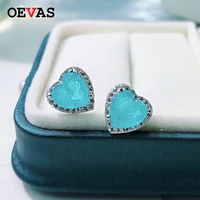 oevas sterling sparkling 100 925 silver paraiba love full diamonds earrings for women party birthday stone jewelry dropship