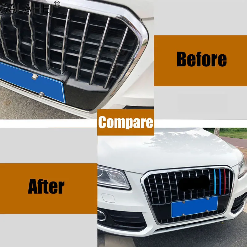 3Pcs Car Styling Front Bumper Air Grille Grill Decoration Strips Sticker Trim For Audi 2012-2015 Q3 2013-2018 Q5 Accessories - купить по