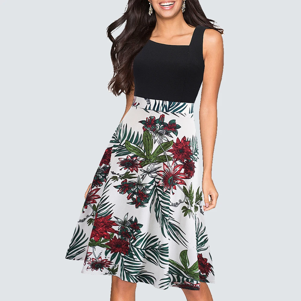 Женское винтажное платье трапеция с цветочным принтом и асимметричным