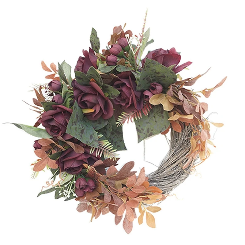 

Artificial Rose Flower Wreath Fall Autumn Wreath for Front Door Wall Window Idyllic Outdoor Wedding Party Decoration
