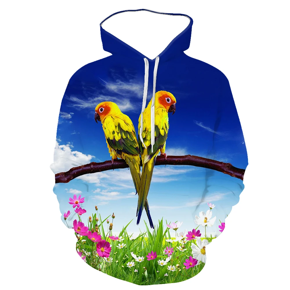 

Cute Parrot Spring And Autumn Hooded Sweatshirt Animal 3D Digital Printing New Comfortable Hoodie Fashion