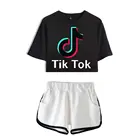 Комплект женский из двух предметов, футболка с 3D принтом TIK TOK, короткие шорты, лето 2021