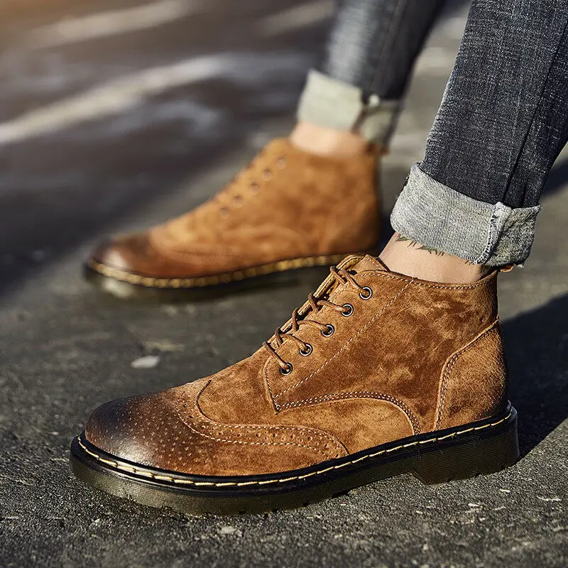 

Mens Ankle Boots Flats Shoes Casual Oxford Leather Shoes Lace Up Retro B01