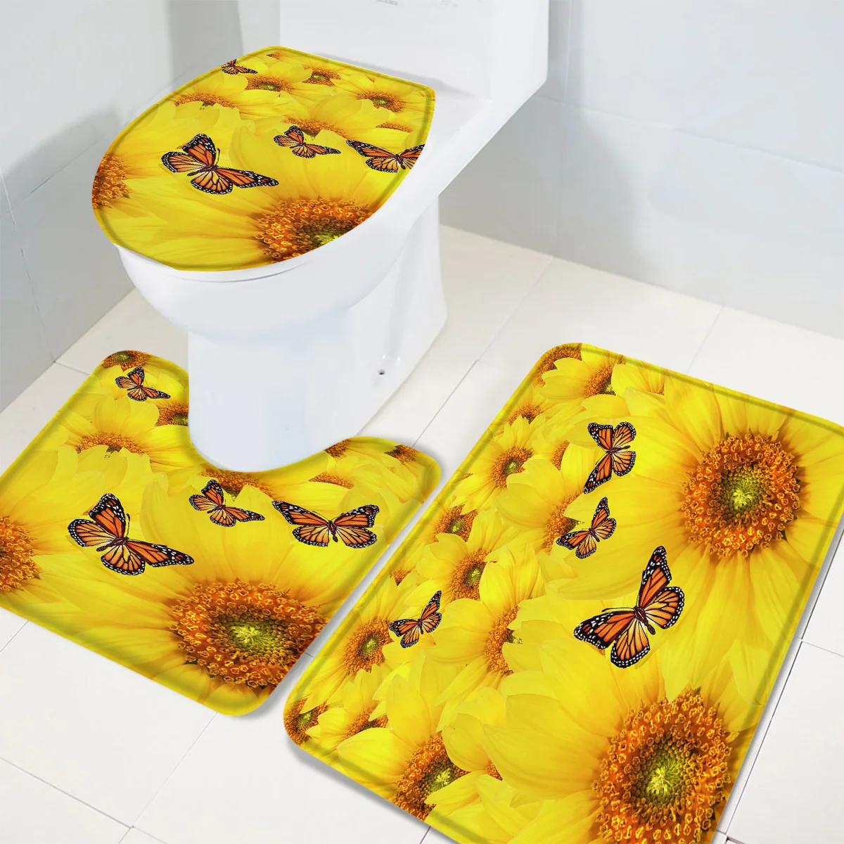 Подсолнечник желтый бабочка цветок поле ванна коврик для унитаза на подставке