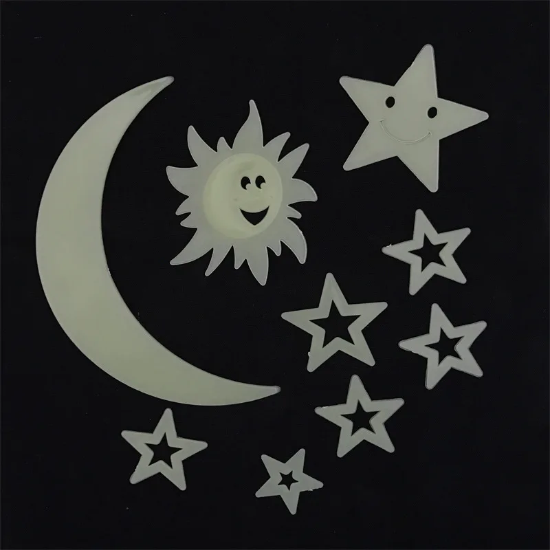9 шт./упак. звезда с Луны и солнца потолочный светится в темноте наклейки на стену