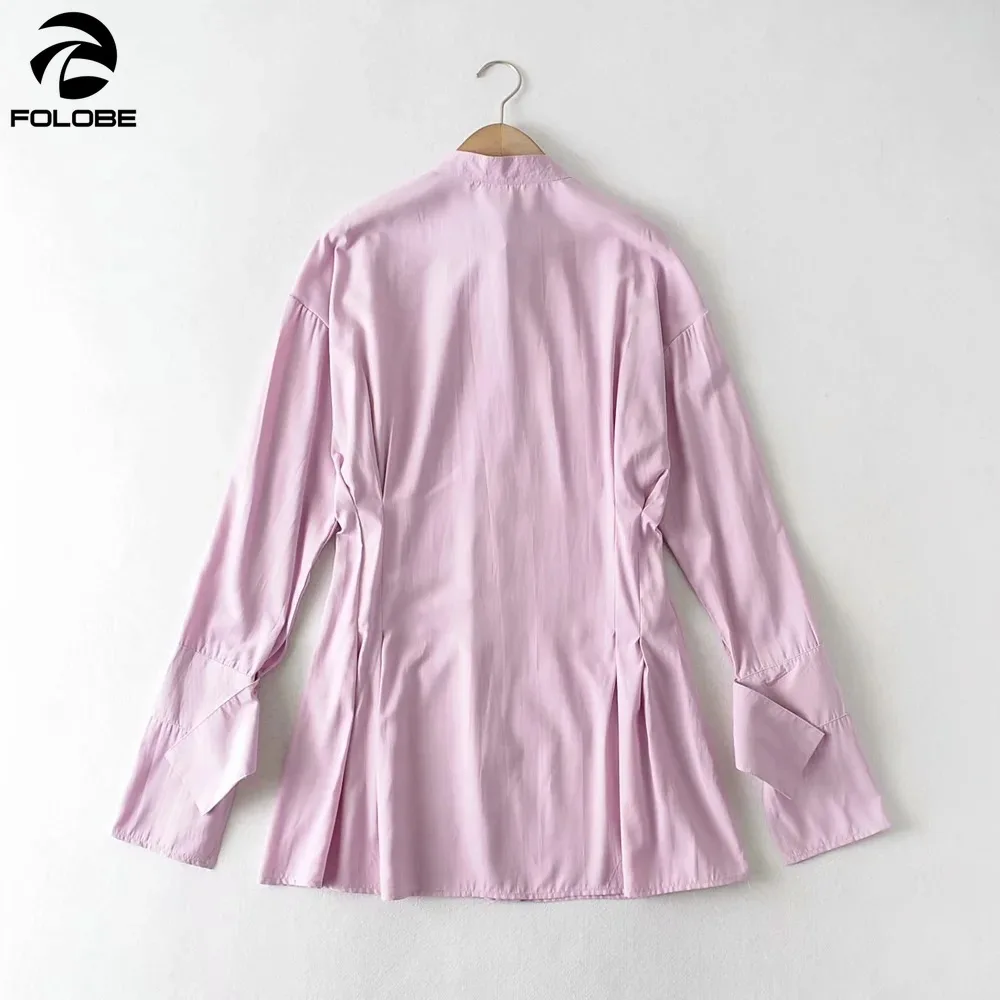 

FOLOBE 2021 Elegant Fashion Shirt Dresses Women Flare Sleeve Stand Collar Pockets Single Breasted Satin Slim A-line Dress Female