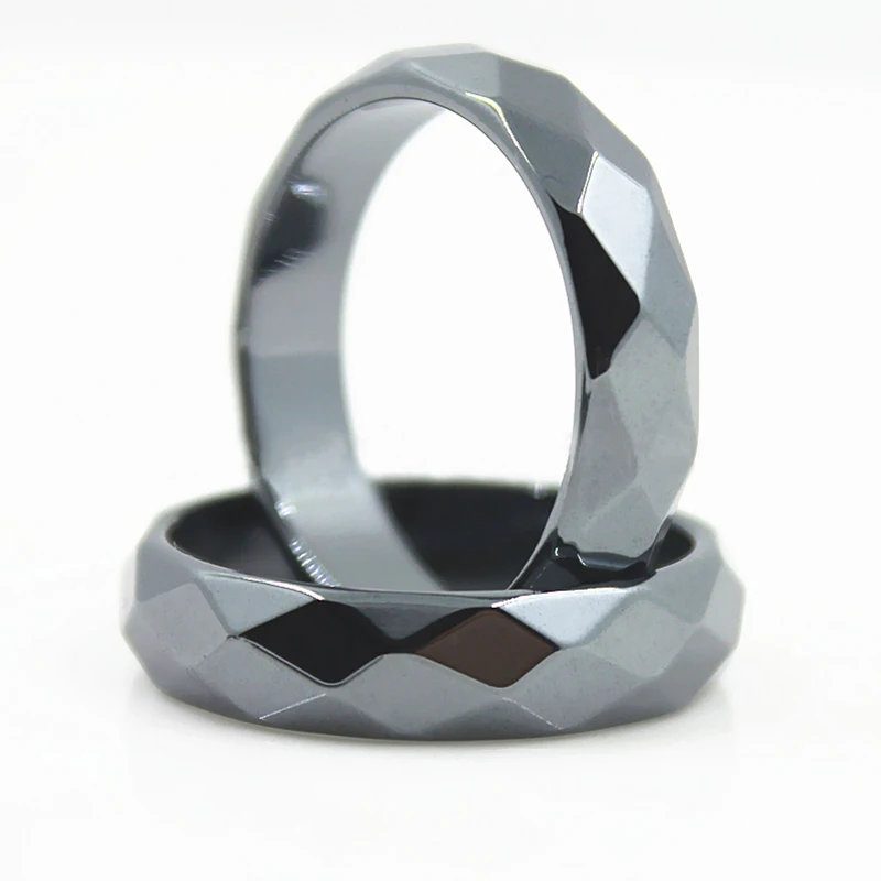 

Hematite Ring Fashion Grade AAA Quality 4 mm Width Faceted Hematite Rings for Women Men Non-magnetic Black Natural Stone Jewelry