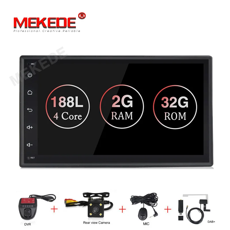 MEKEDE 2Din Android 9,1 2+ 32G RDS Автомагнитола универсальная gps навигация WiFi 1024*600 Авторадио Стерео FM аудио автомобильный dvd-плеер - Цвет: add  camera DVR DAB