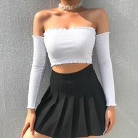 long sleeve top corset top women off shoulder t shirt new year white crop top fall winter sexy solid tees streetwear y2k clothes