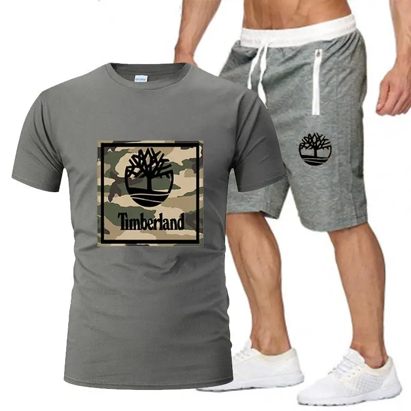 

2021Brand popular new cotton men's T-shirt + Sports Shorts Set summer high quality cotton T-shirt sports running set