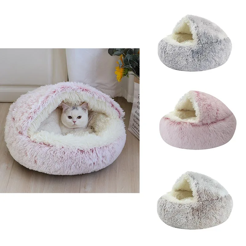 

Warm Round Pet Dog Cat Bed House Hot Plush Cat Kitten Bed Semi-Enclosed Winter Cat Nest Kennel Cats Sofa Mat Basket Sleeping Bag
