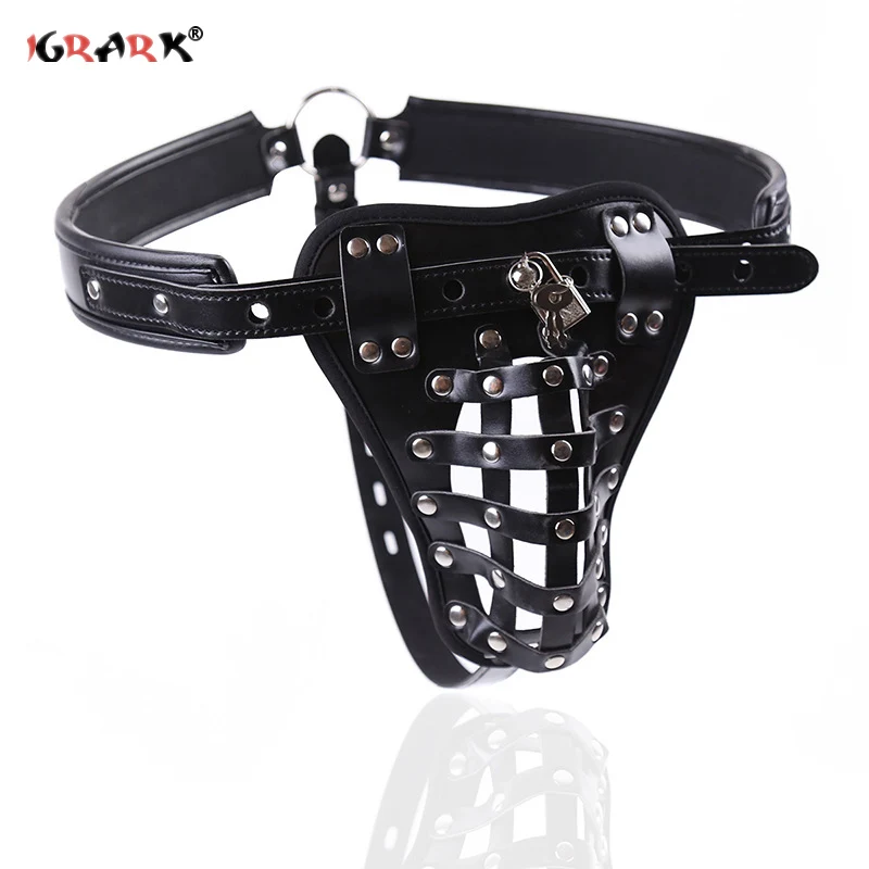 

Leather Fetish Male Chastity Belt Penis Harness Panties Restraint Bondage Lock Cock Cage Adult SM Slave Sex Game Toy for Men Gay