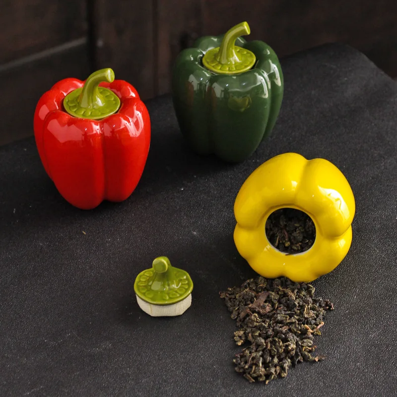 

60ML Pepper Shape Ceramic Tea Pot Ceramic Sealed Storage Tank Table Decoration Storage Container Kitchen Seasoning Porcelain Jar