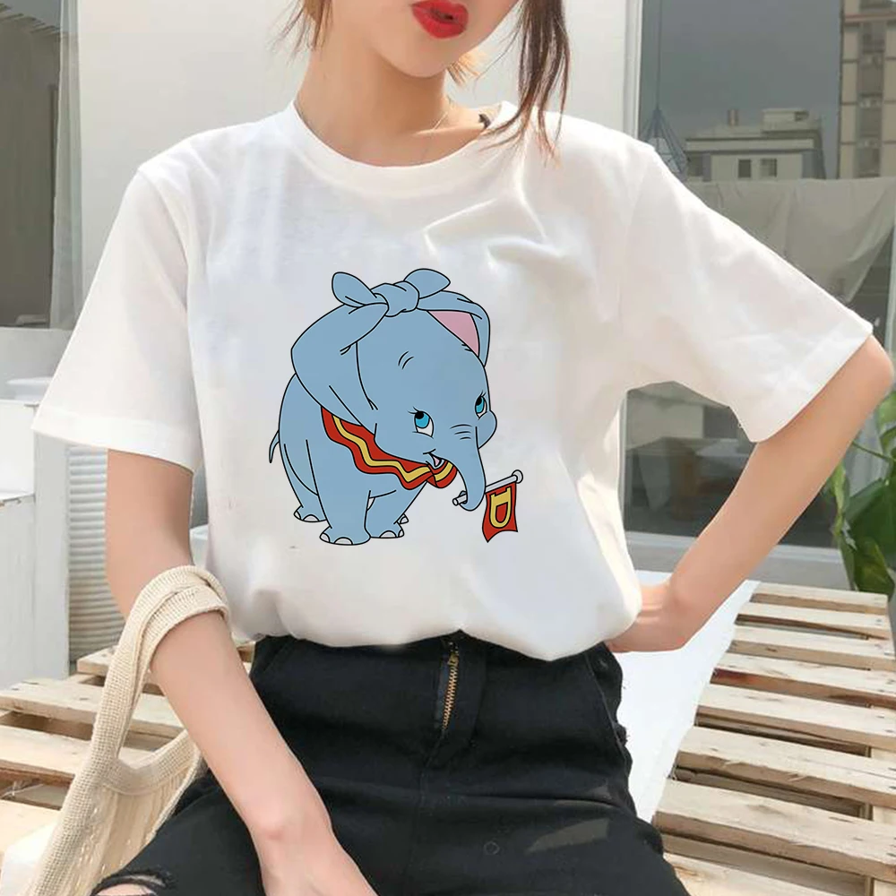 

Disney Summer Tops For Women 2021 Loose Casual Brand T Shirt Cartoon Cute Dumbo Graphic Female Tshirt France Lady Vetement