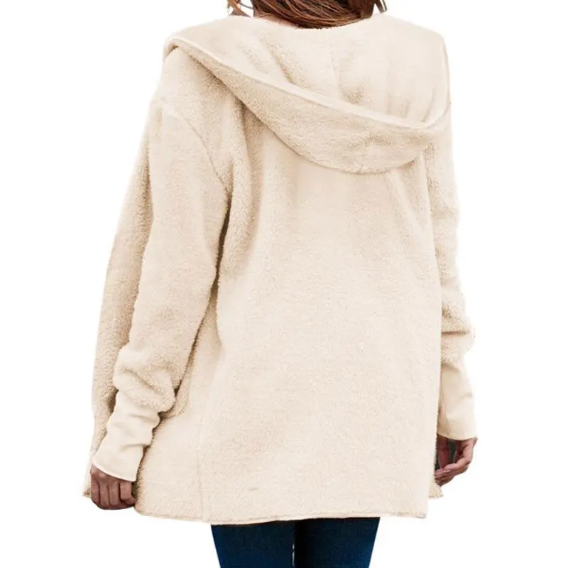 Женская свободная куртка с капюшоном повседневная однотонная теплая из