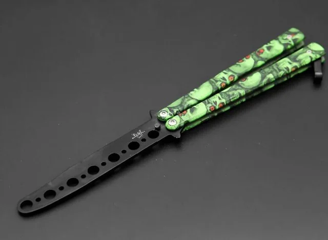 Тренировочный нож из нержавеющей стали с бабочкой Balisong Karambit, складной нож, тренировочный нож, подарок, тупое лезвие, не заточенное, на день рождения - Цвет: Зеленый