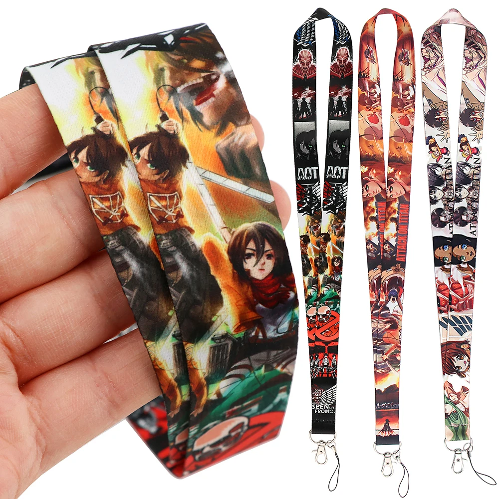 

DZ1744 Attack on Titan Print Webbing Lanyard Keychain Anime Ribbon Hang Rope Keyring Mobile Phone Neck Straps Key Ring Fans Gift