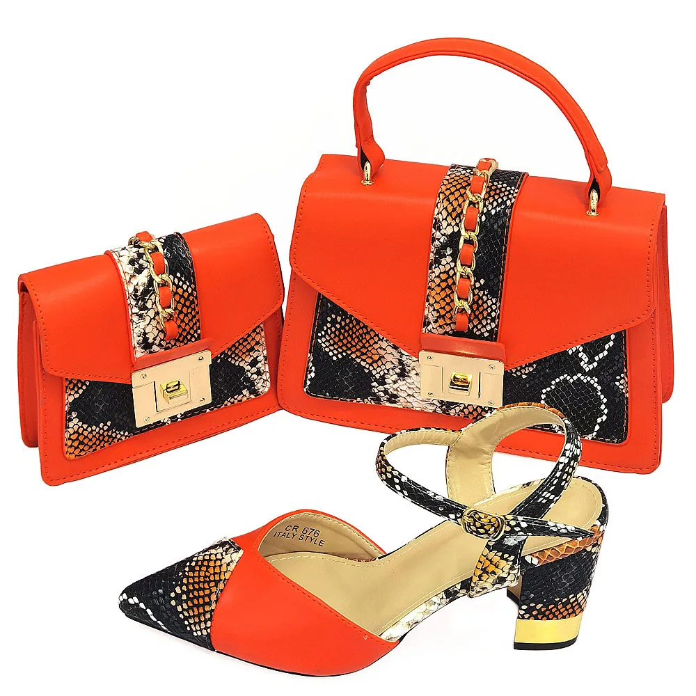 

New Arrival Orange Color Italian Shoes with Matching Bags for Women Shoes and Bag Set African Sets 2021Ladies Shoes and bag