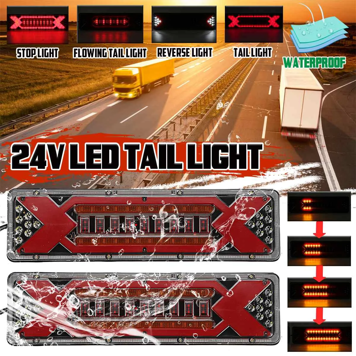 

1/2pcs LED Truck Tail Light 5in1 24V Waterproof Car Trailer Lorry Turn Signal Lamp Driving Reverse Stop Brake Light Taillight