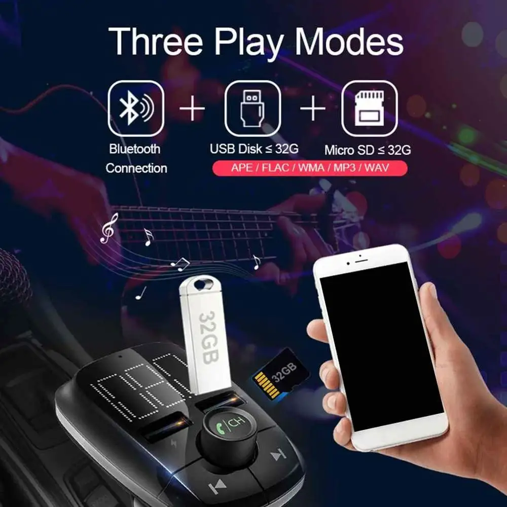 NUOLIANXIN Large Screen T50 Car Bluetooth-compatible MP3 Player Hands-Free Call Voltage Detection FM Transmitter Charger | Электроника