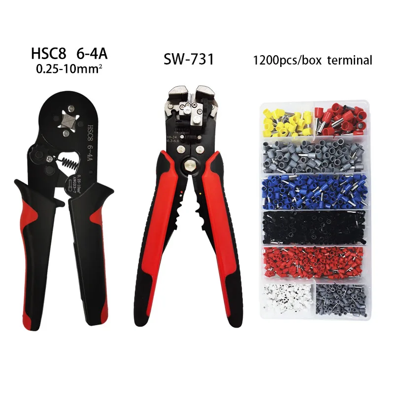 

Electrical Electrician Crimping Tool Kit, HSC8 6-4A Crimping Pliers, Multi-Function Wire Stripper, For Tubular Terminal Blocks