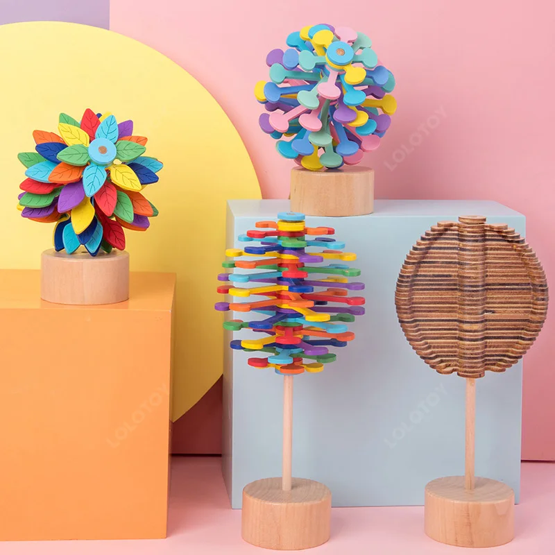 Wooden Rotating Lollipop Internet Popular Decompression Toy Magic Wood Stick For Adults Children Gift