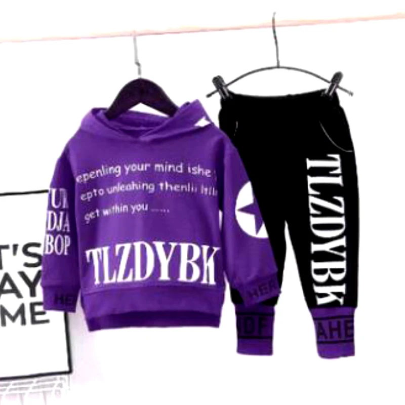 Комплект одежды Beibei детский с капюшоном спортивный свитер надписью и штаны