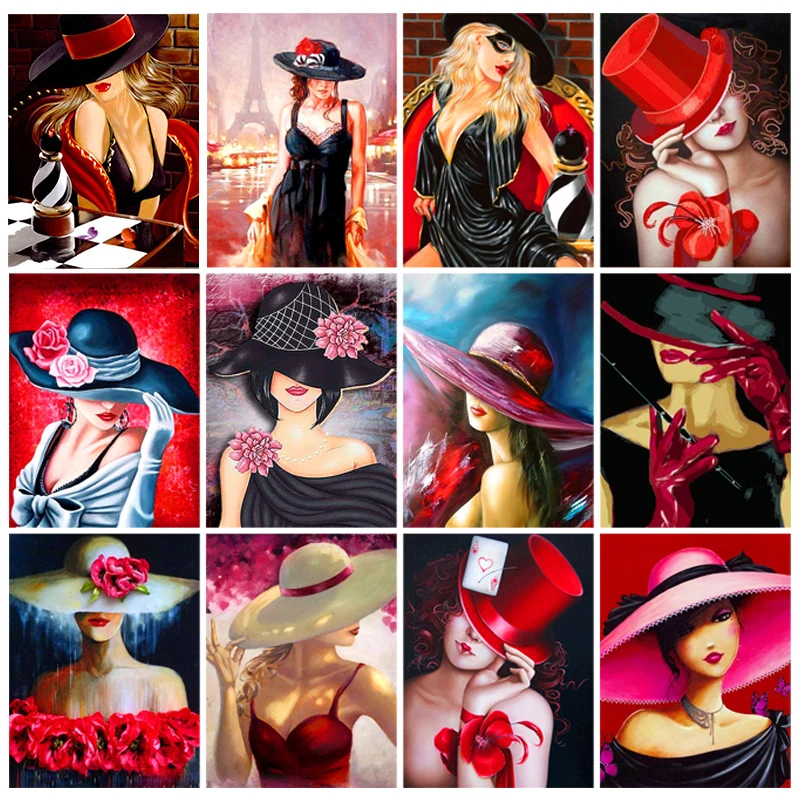 

ZOOYA 5D Diamond Painting Woman Hat Lady Diamond Embroidery Full Square Round Drill Diamond Mosaic Cross Stitch Home Decoration