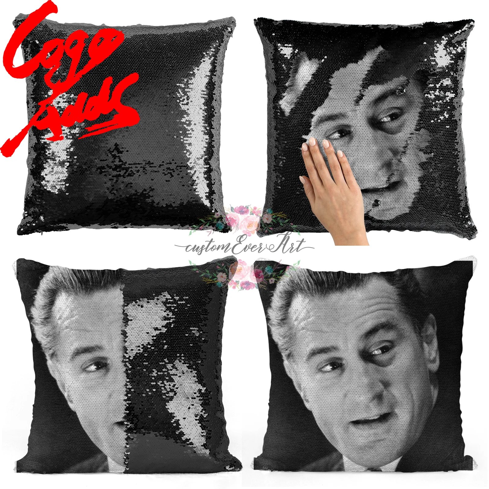 Подушка с блестками Роберт Де Ниро | Наволочка Двухцветная подушка Подарок для