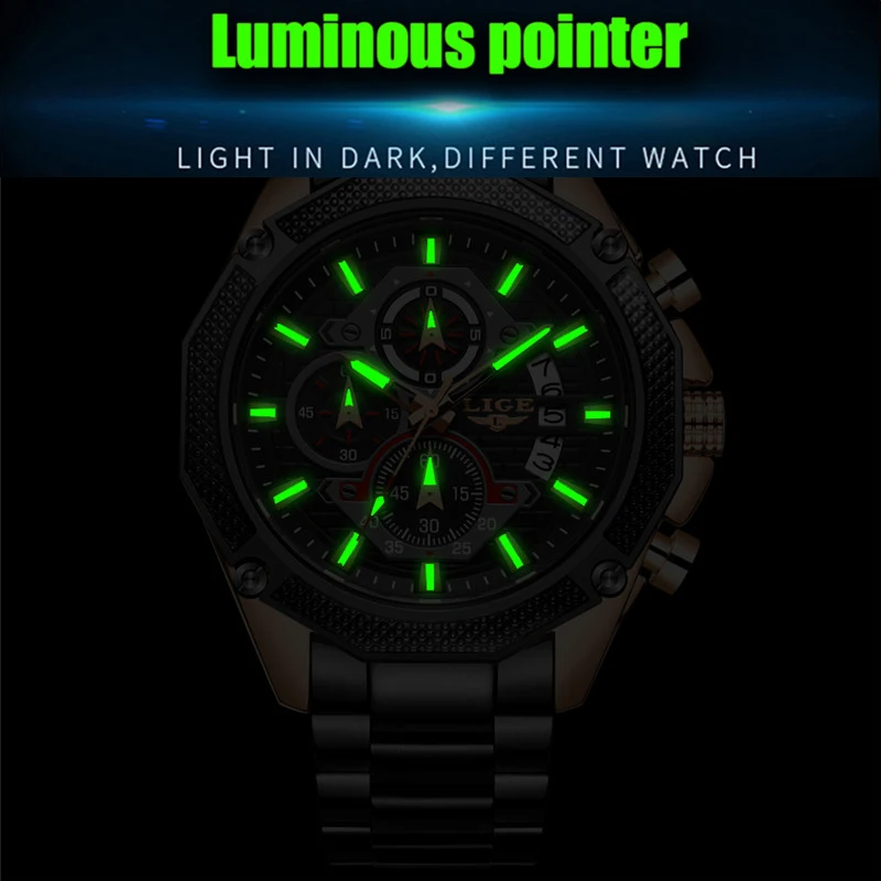 Часы наручные LIGE Мужские кварцевые модные брендовые полностью стальные деловые