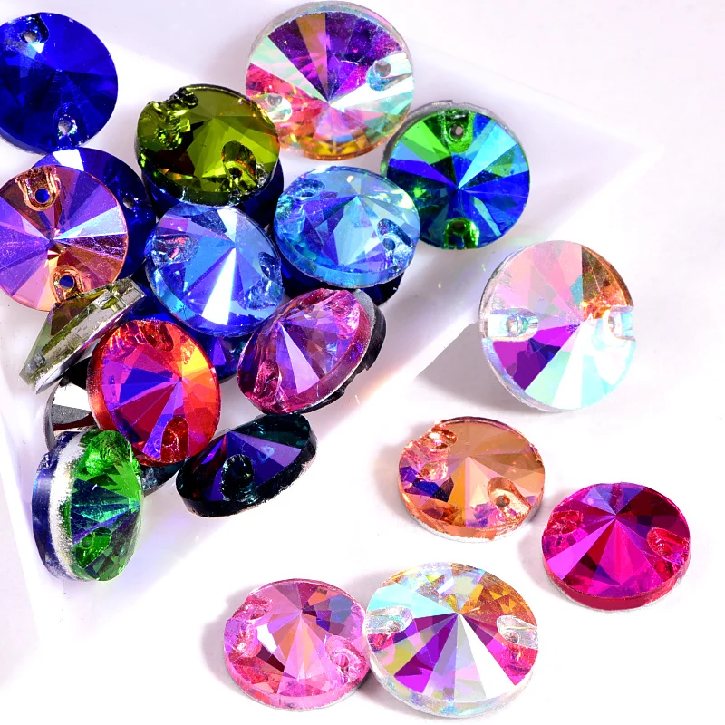 5 размеров красные AB круглые стразы Rivoli из хрустального стекла пришивные с