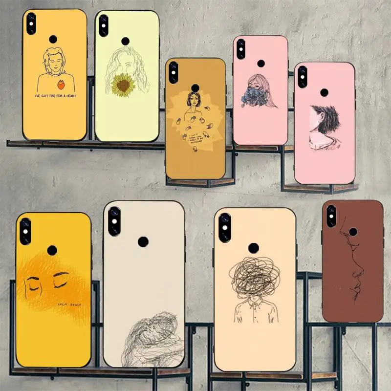 

Retro Art line pair Phone Case For Xiaomi redmi mi note 9 9a 8 8a 10 9 9s 8 8t 7 9t 10 pro max cover coque cover