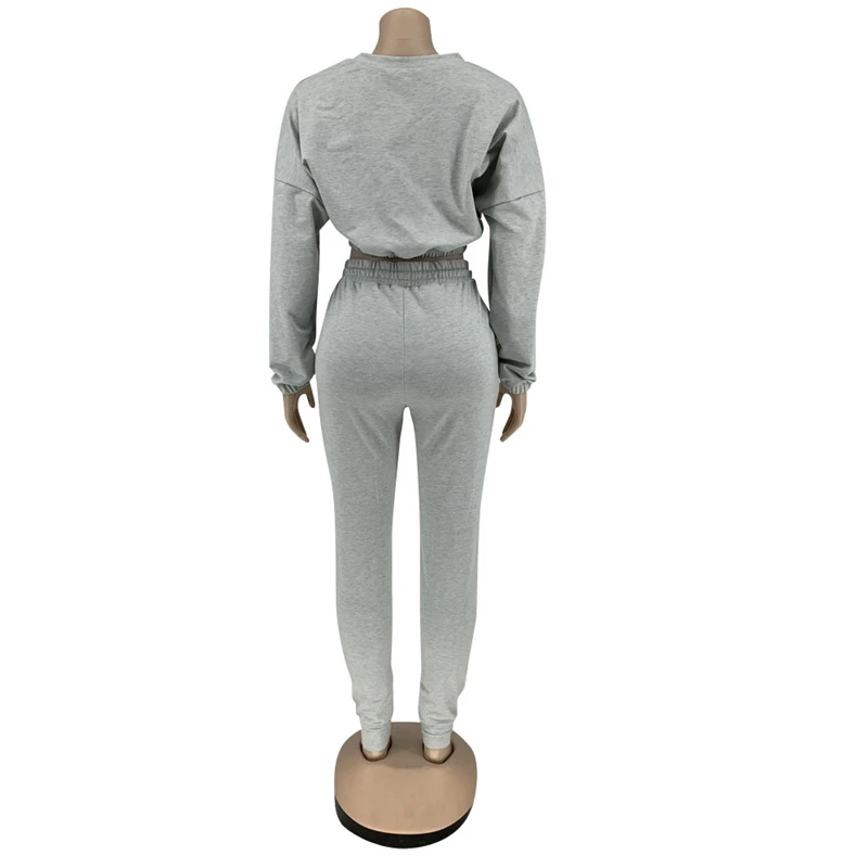

ZKYZWX Fall 2 Piece Tracksuits Women Set Solid Long Sleeve Show Waist T Tops Sexy Pencil Pants Jogger Lounge Wear Outfits Suits